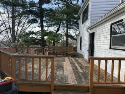 Old elevated wood deck in Chanhassen before full deck replacement