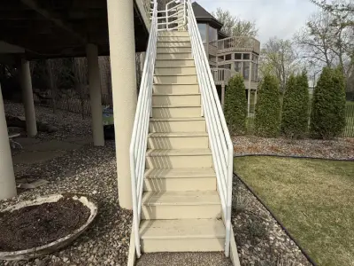 Before view of the stair run leading up to the Hopkins deck