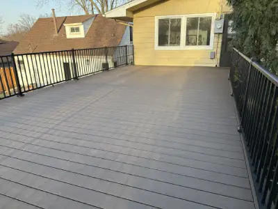 Close-up detail of composite deck boards on a completed Minneapolis garage deck