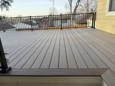 Wide angle of the finished Minneapolis garage deck showing the full deck layout