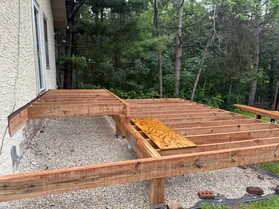 New deck joists beams and posts during Minneapolis wood deck construction