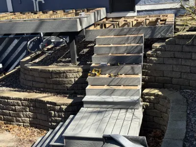 New stair framing and landing area during the Minnetonka deck rebuild
