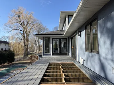 Detailed view of finished composite deck boards on a Minnetonka resurfacing project