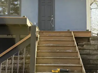 Old stair access leading up to the deck before replacement in Minnetonka