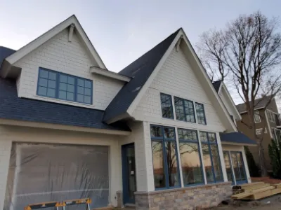 Front exterior view of the completed custom home build in Minnetonka