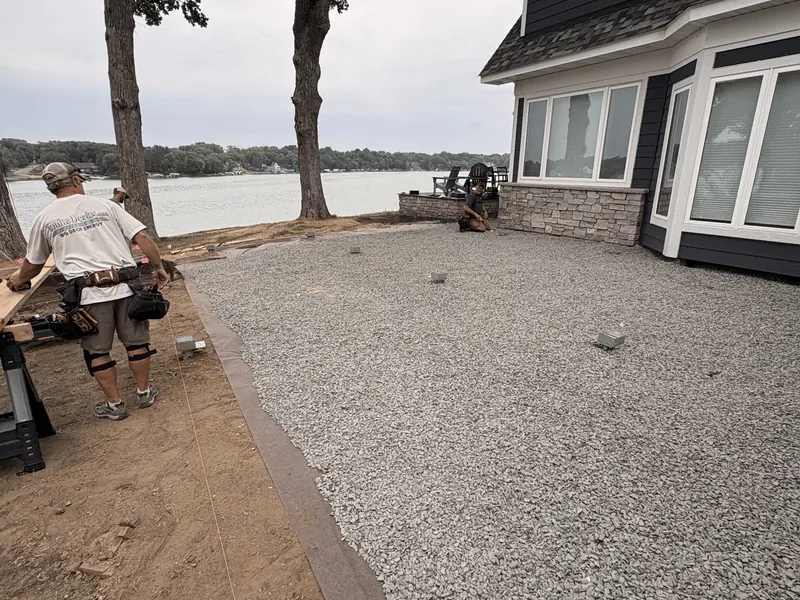 Minnetrista lakeside deck project during construction beside the home