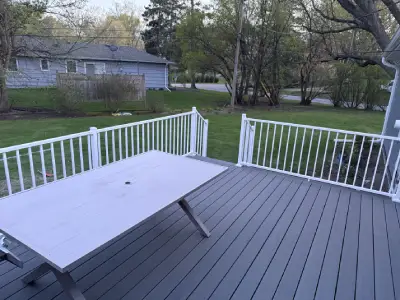 View from finished Wayzata deck looking toward the backyard and railing