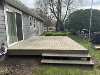 Side view of the existing deck and stairs before resurfacing in Wayzata