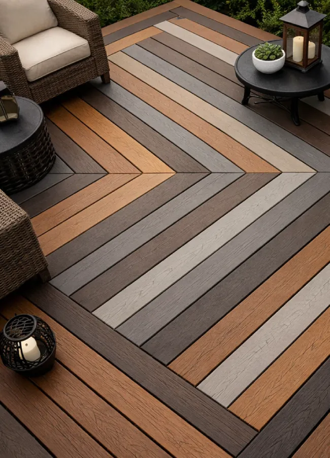 TimberTech multi-width decking layout and color design example