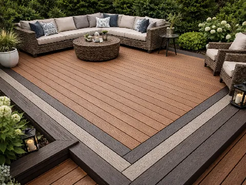 Composite deck with custom border and clean layout pattern